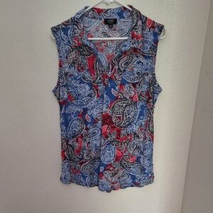 Jones New York Red, Blue & Black Paisley Sleeveless Collared Camisole